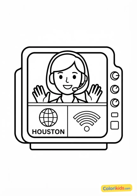 Coloriage à imprimer : Écran de communication longue distance affichant le lien avec Houston