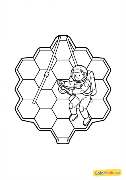 Coloriage à imprimer : télescope spatial de nouvelle génération en phase de réglage