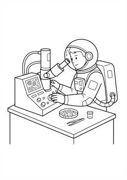 Voir le coloriage Astronaute analysant un échantillon de sol extraterrestre au microscope électronique