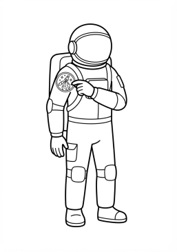 Voir le coloriage Astronaute fixant l'écusson de sa mission historique sur son épaule gauche
