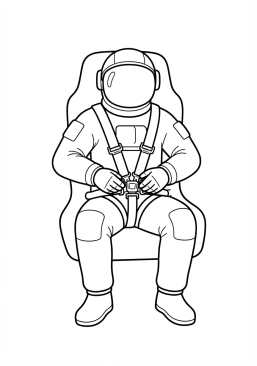 Voir le coloriage Astronaute s'attachant dans son siège de lancement avant le compte à rebours