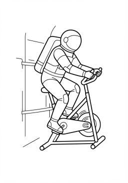 Voir le coloriage Astronaute s'exerçant sur un vélo d'appartement magnétique en micropesanteur
