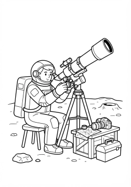 Voir le coloriage Astronaute préparant ses instruments optiques pour observer une éclipse lunaire