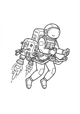 Voir le coloriage Astronaute testant un nouveau prototype de propulseur dorsal personnel