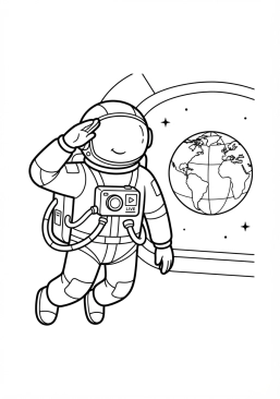 Voir le coloriage Astronaute saluant la Terre lors d'une transmission vidéo en direct depuis l'espace