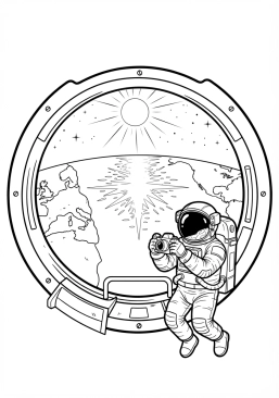 Voir le coloriage Reflets changeants du soleil sur l'océan Atlantique vus depuis l'orbite