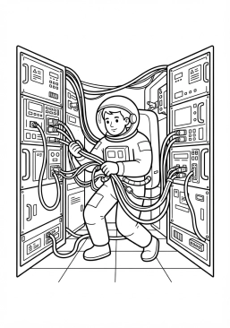 Voir le coloriage Câbles de données et racks informatiques à l'intérieur du laboratoire Columbus