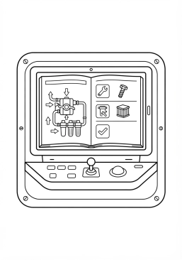 Voir le coloriage Manuel technique numérique ouvert sur une console de la station orbitale