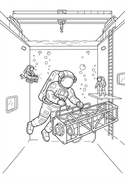 Voir le coloriage Piscine géante de simulation sous-marine pour l'entraînement des astronautes