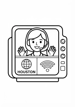 Voir le coloriage Écran de communication longue distance affichant le lien avec Houston