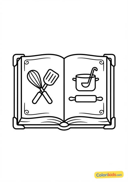 Coloriage à imprimer : livre de recettes de cuisine
