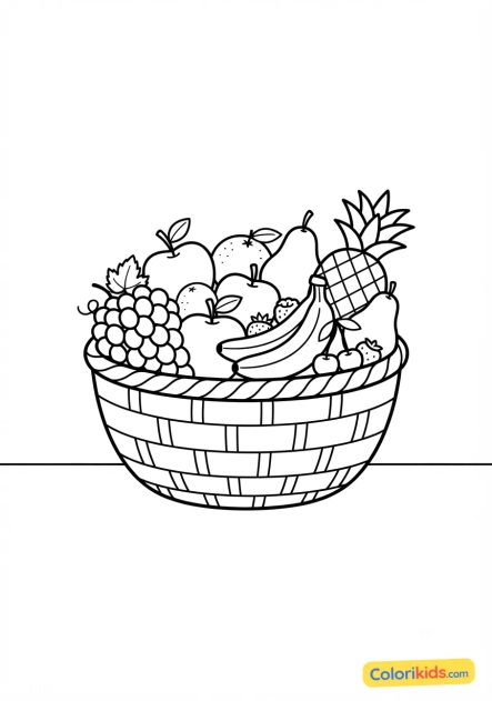 Coloriage à imprimer : corbeille de fruits frais