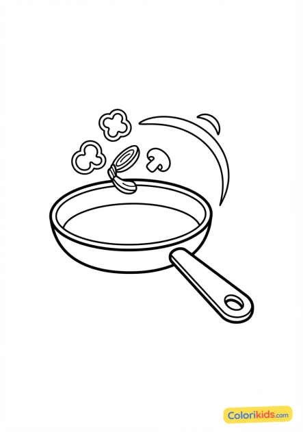 Coloriage à imprimer : poêle à frire avec saut