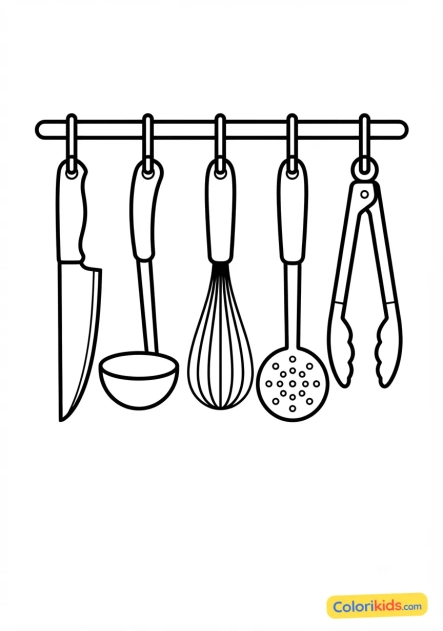 Coloriage à imprimer : ustensiles de cuisine suspendus