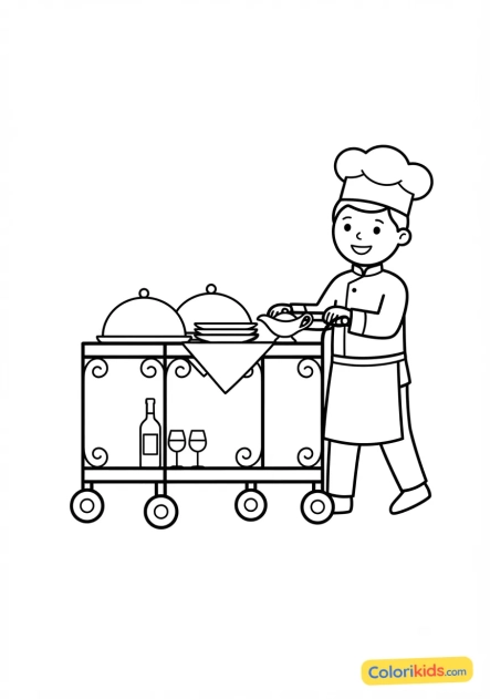 Coloriage à imprimer : chariot de service de restaurant