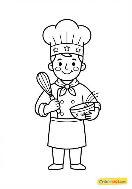 Coloriage à imprimer : chef cuisinier souriant
