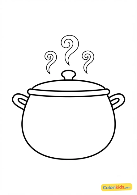 Coloriage à imprimer : marmite fumante en cuivre
