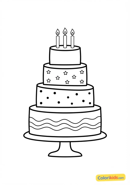 Printable coloring page: tiered birthday cake