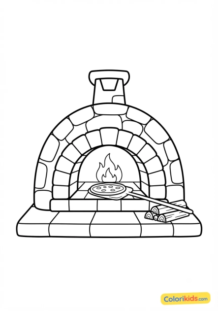Coloriage à imprimer : four à pizza traditionnel en pierre