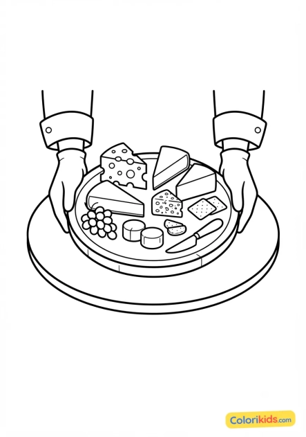 Coloriage à imprimer : plateau de fromages variés