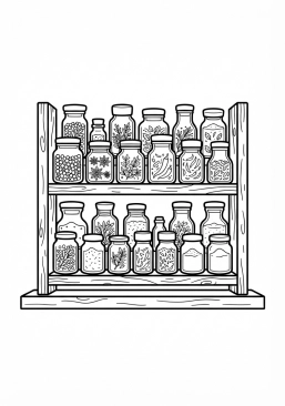 Coloriage Étagère à épices garnie