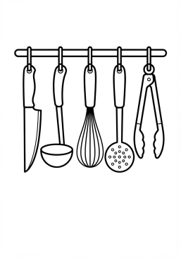 Coloriage Ustensiles de cuisine suspendus