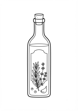 Coloriage Bouteille d'huile d'olive et herbes