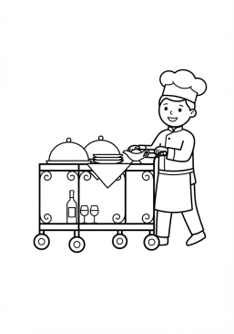 Coloriage Chariot de service de restaurant