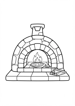 Coloriage Four à pizza traditionnel en pierre