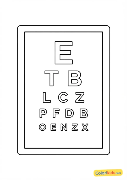 Coloriage à imprimer : tableau de test de la vue ophtalmo