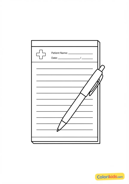 Coloriage à imprimer : prescription médicale et stylo