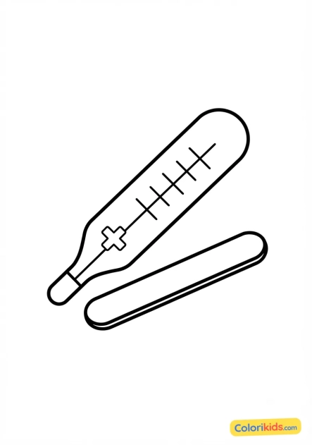 Coloriage à imprimer : thermomètre médical et spatule