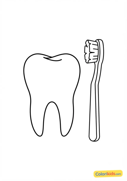 Coloriage à imprimer : dent de lait et brosse à dents