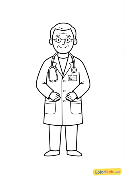 Coloriage à imprimer : docteur souriant avec sa blouse blanche