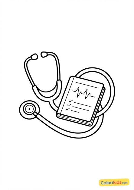 Coloriage à imprimer : stéthoscope et carnet médical