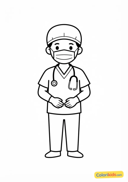 Coloriage à imprimer : chirurgien avec son masque et sa charlotte