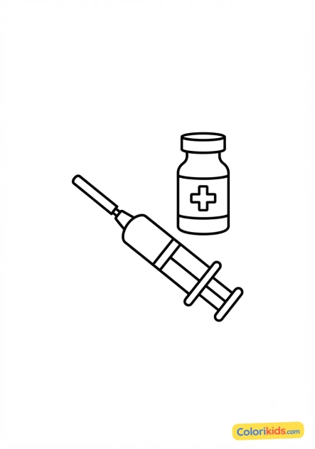 Coloriage à imprimer : seringue et flacon de vaccin