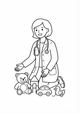Coloriage Pédiatre avec des jouets pour enfants