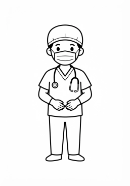 Coloriage Chirurgien avec son masque et sa charlotte