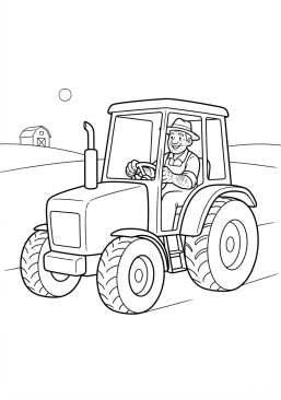 Voir le coloriage Agriculteur aux mains calleuses conduisant un grand tracteur rouge dans les champs