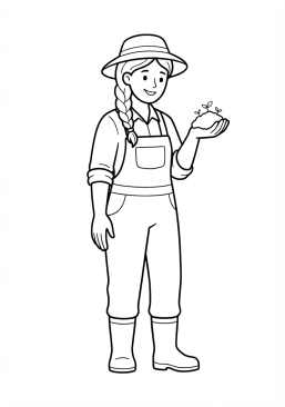Voir le coloriage Agricultrice tenant une poignée de terre fertile dans sa main