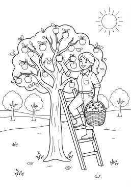 Voir le coloriage Agricultrice ramassant des pommes