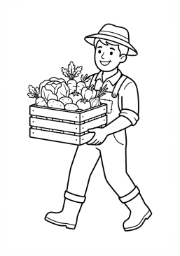 Voir le coloriage Maraîcher portant une caisse remplie de légumes frais du jardin