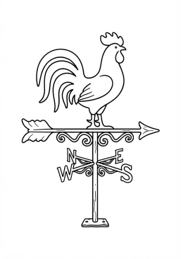Voir le coloriage Vieille girouette en fer forgé représentant un coq