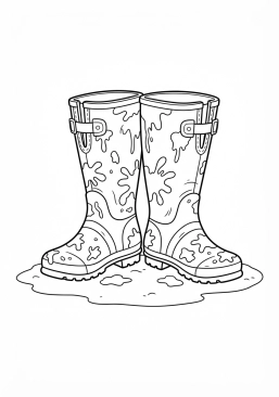 Voir le coloriage Paire de bottes en caoutchouc boueuses prêtes pour le travail