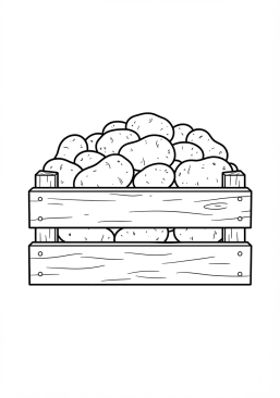 Voir le coloriage Caisse en bois remplie de pommes de terre fraîchement récoltées