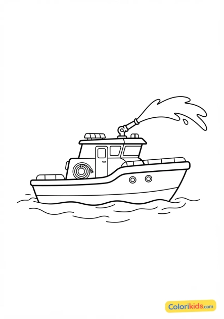 Coloriage à imprimer : bateau pompier sur l'eau