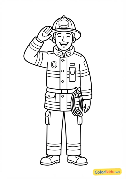 Coloriage à imprimer : pompier saluant la foule