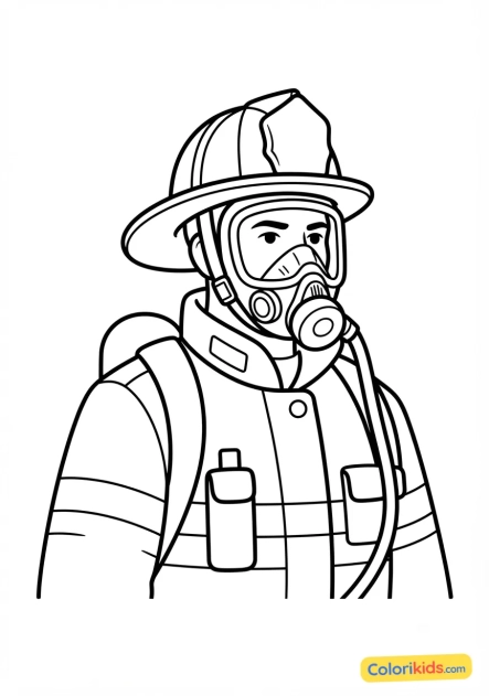 Coloriage à imprimer : pompier portant un masque à oxygène