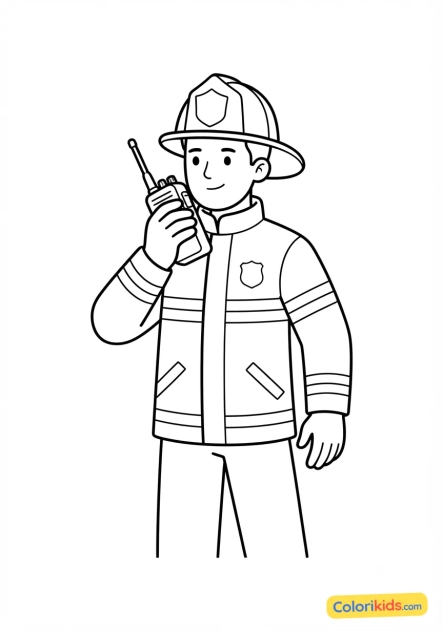 Coloriage à imprimer : pompier avec son talkie-walkie